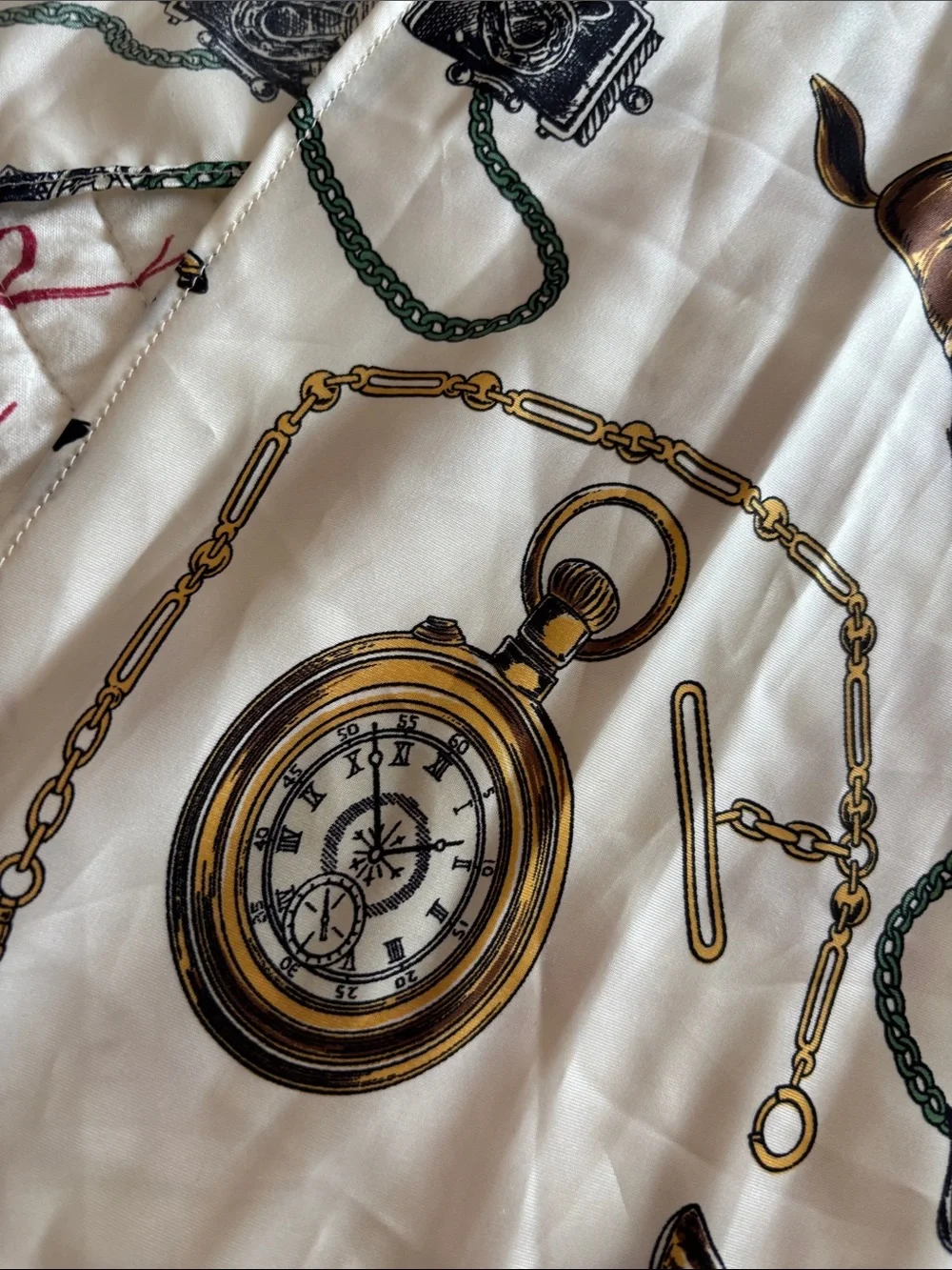 Vintage Triangular Silk-Feel Pocket Watch & Horse Print Scarf/Wrap-no tags